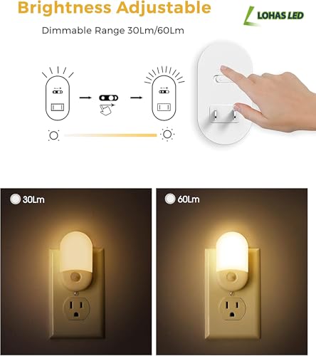 L LOHAS LED L LOHAS LED Motion Sensor Night Light 2Pack Warm White Adjustable Brightness for Kids Adults Bathroom Bedroom Plug into Wall - View 4 of 9