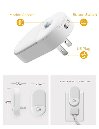 L LOHAS LED L LOHAS LED Motion Sensor Night Light 2Pack Warm White Adjustable Brightness for Kids Adults Bathroom Bedroom Plug into Wall - View 6 of 9