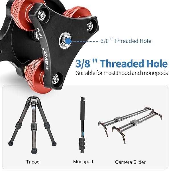 CAVIX CAVIX Camera Leveler Tripod Leveling Base Tri-Wheel Head for Macro Photography Aluminum w Bubble Level 3 Axis Level with +/-5 Degree Precision Adjustment for DSLR Camera Rotator Panoramic Head LP-64 - View 5 of 9