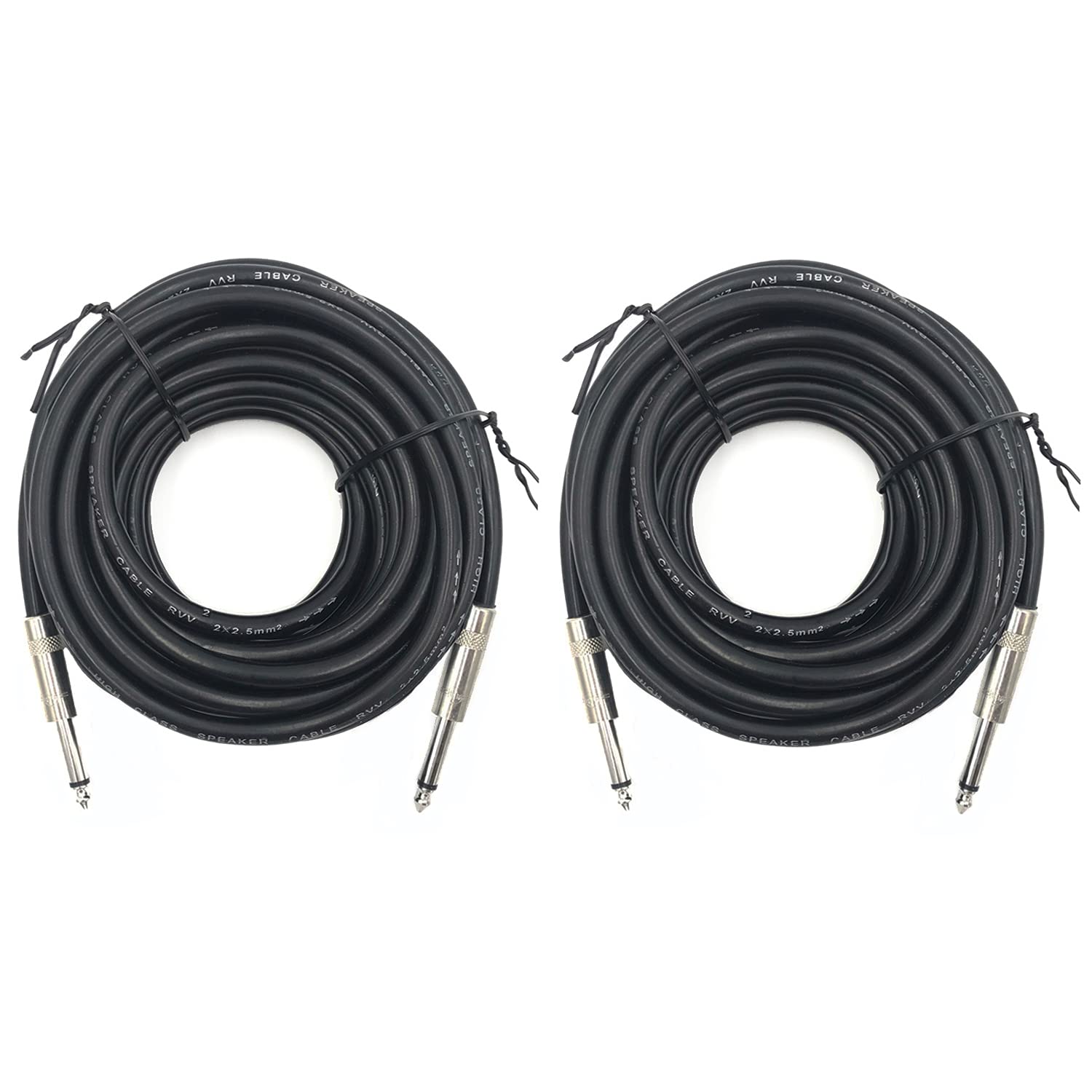 ROCMUZZK ROCMUZZK 2 Pack 15ft 1 4 Inch to 1 4 Inch Male Speaker Cable, 15 feet 6.35mm Stereo Audio Connection Cord, 12 Gauge AWG Wire