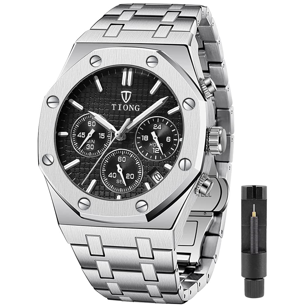 Tiong Business Men Watches Luxury Brand Quartz Watch Mens Stainless Steel Waterproof Wristwatch