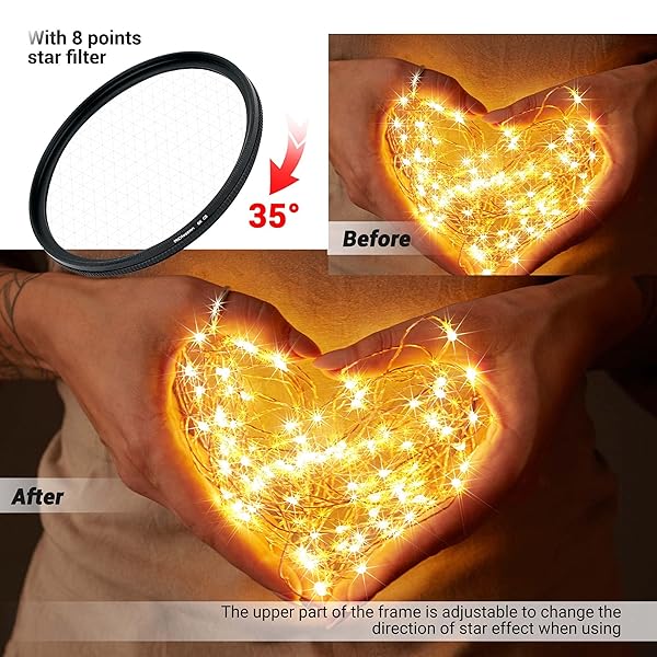 PROfezzion PROfezzion 55mm Star Filter Kit 3 Pieces Adjustable Cross Screen Starburst Filter for Sony Nikon and More 55mm Lens - View 7 of 10