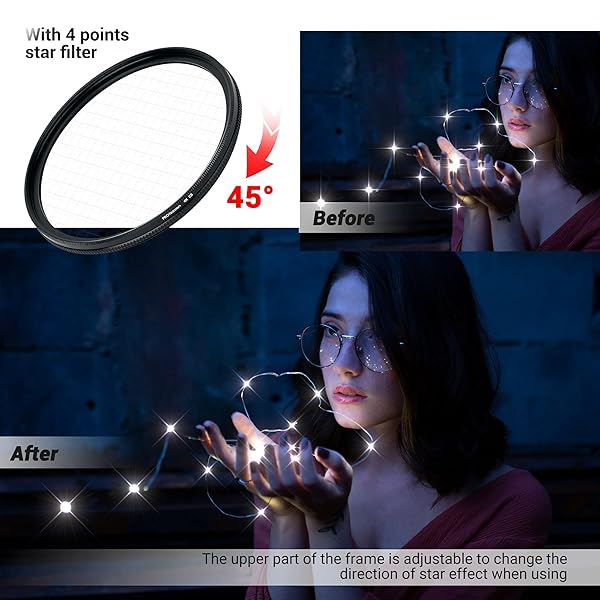 PROfezzion PROfezzion 62mm Star Filter Kit 3 Pieces Adjustable Cross Screen for Sony Nikon Fujifilm and More 62mm Lens - View 6 of 10