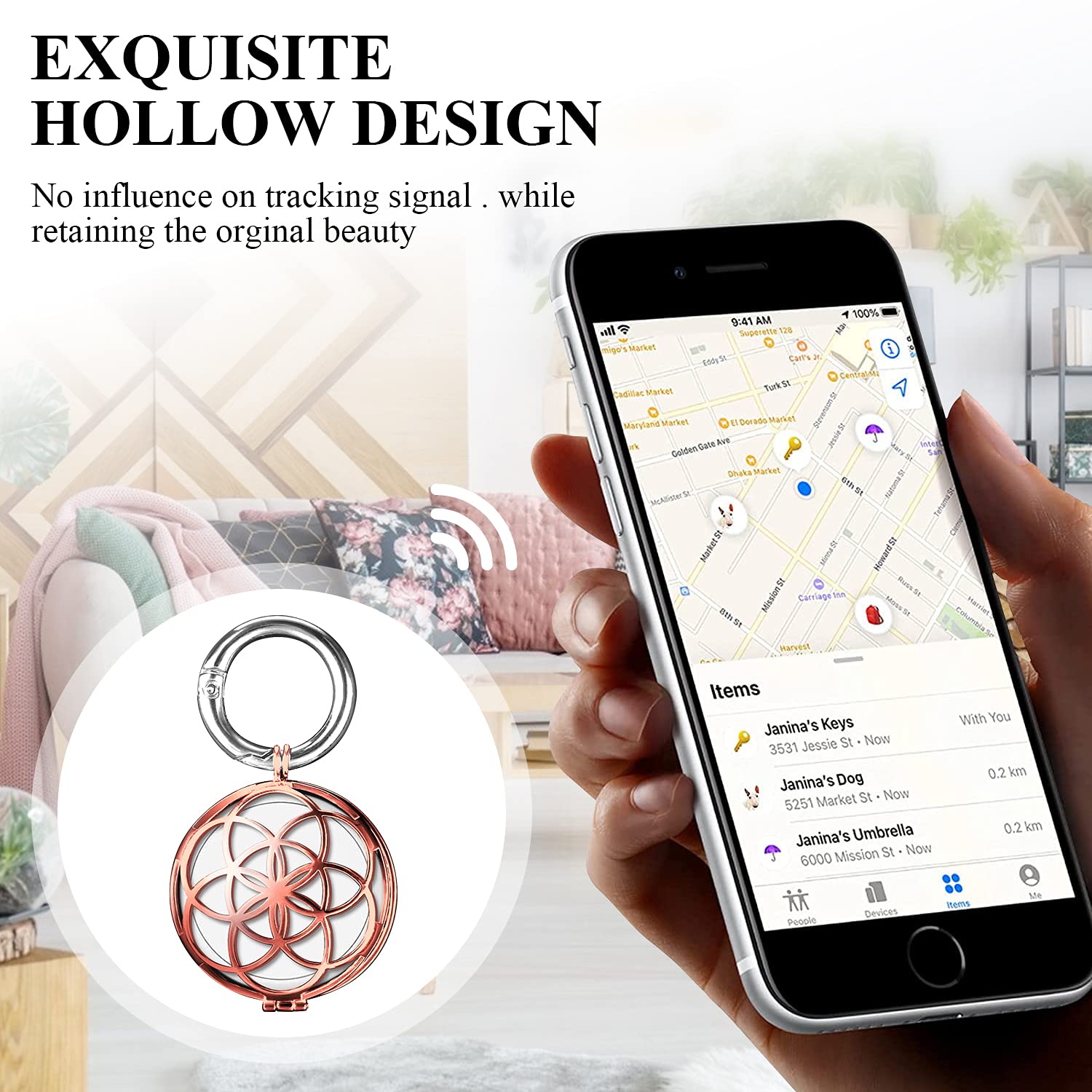 VIIVY VIYIV VIIVY VIYIV Metal Keychain for Apple AirTag Protective Case Holder Key Ring Dog Luggage Bike - Rose Gold - View 5 of 9