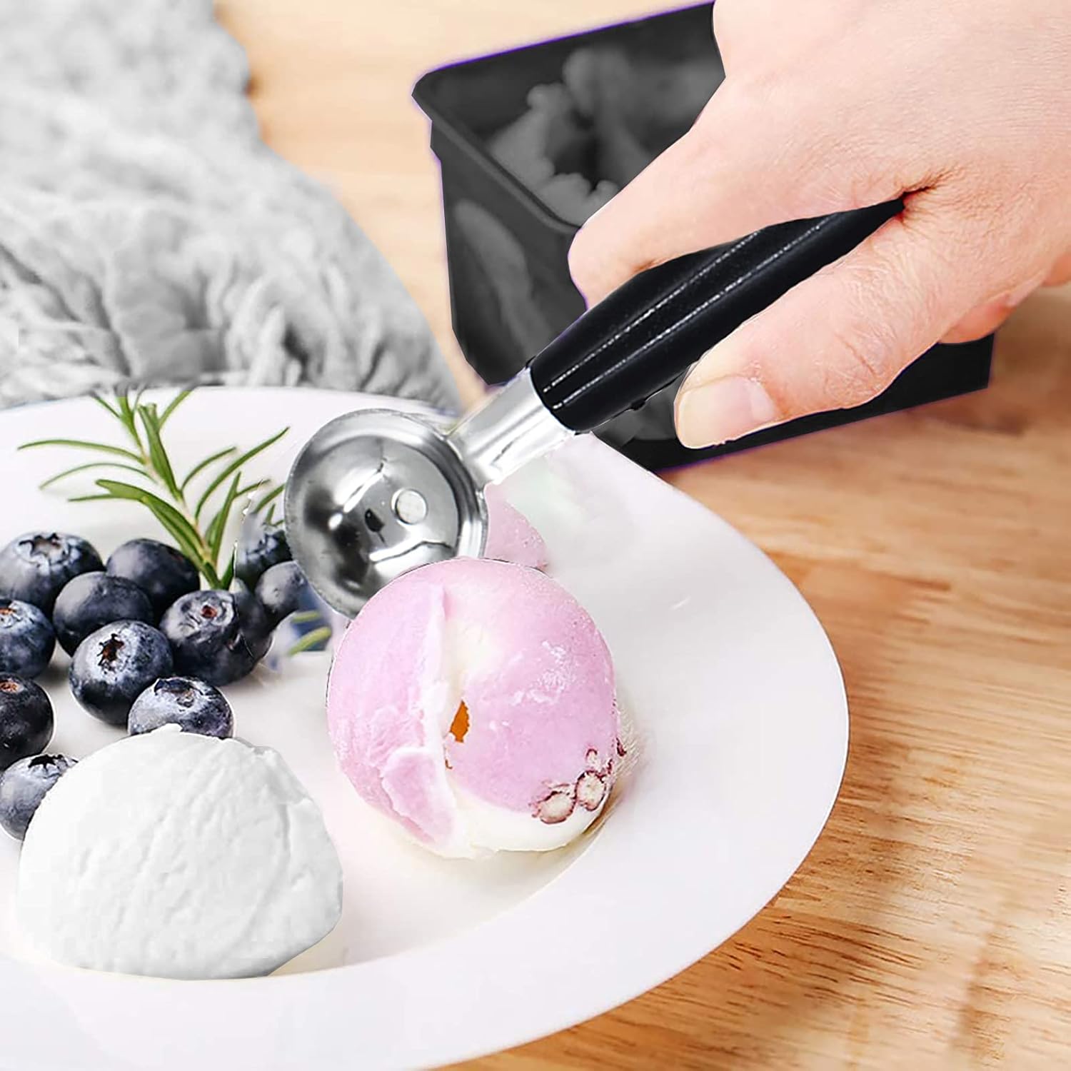 PCTC 2 Pack Double Ended Headed Fruit Icecream Ball Spoon,Stainless Steel Melon Baller,Smooth Round Melon Balls Melon Scoop for Watermelon Ice Cream - View 3 of 7