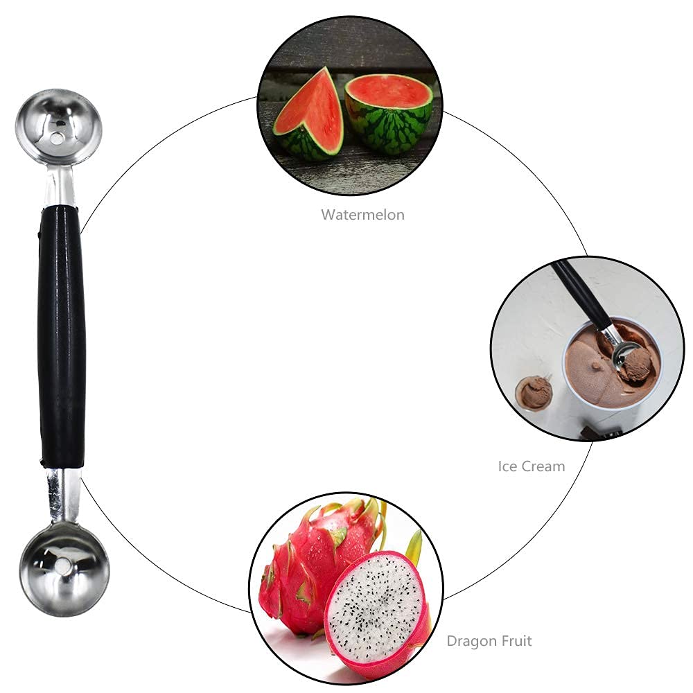 PCTC 2 Pack Double Ended Headed Fruit Icecream Ball Spoon,Stainless Steel Melon Baller,Smooth Round Melon Balls Melon Scoop for Watermelon Ice Cream - View 5 of 7
