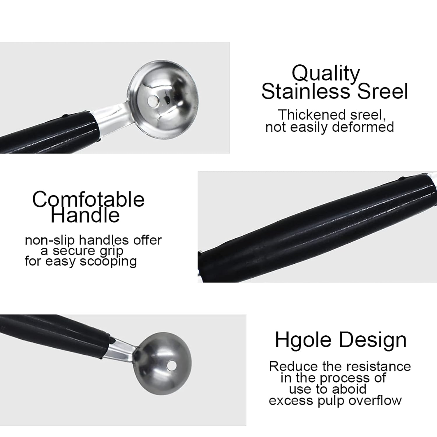 PCTC 2 Pack Double Ended Headed Fruit Icecream Ball Spoon,Stainless Steel Melon Baller,Smooth Round Melon Balls Melon Scoop for Watermelon Ice Cream - View 6 of 7