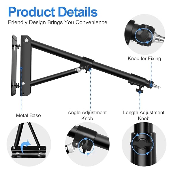 EMART EMART Ring Light Wall Mount Boom Arm Adjustable 51in Overhead Stand 180 Degree Rotation Heavy Duty Bracket for Camera and Photography Lighting - View 4 of 8