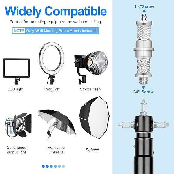 EMART EMART Ring Light Wall Mount Boom Arm Adjustable 51in Overhead Stand 180 Degree Rotation Heavy Duty Bracket for Camera and Photography Lighting - View 5 of 8