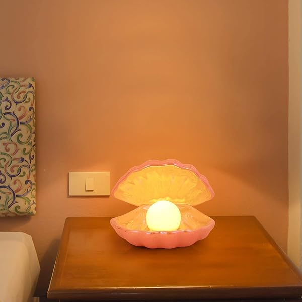 VOSAREA VOSAREA Shell Pearl Light Ceramic Night Light Portable Desktop Ornament for Bedroom Living Room Pink - View 3 of 9
