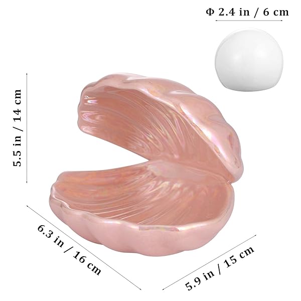 VOSAREA VOSAREA Shell Pearl Light Ceramic Night Light Portable Desktop Ornament for Bedroom Living Room Pink - View 6 of 9