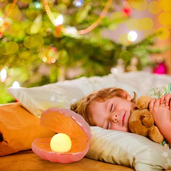 VOSAREA VOSAREA Shell Pearl Light Ceramic Night Light Portable Desktop Ornament for Bedroom Living Room Pink - View 7 of 9