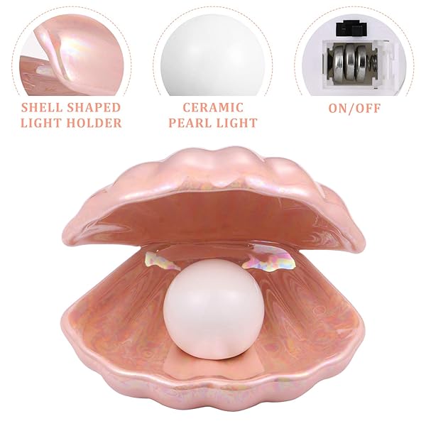 VOSAREA VOSAREA Shell Pearl Light Ceramic Night Light Portable Desktop Ornament for Bedroom Living Room Pink - View 8 of 9