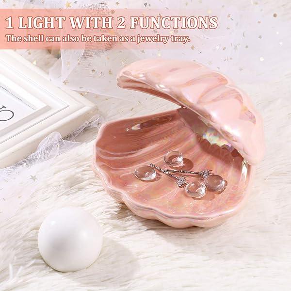 VOSAREA VOSAREA Shell Pearl Light Ceramic Night Light Portable Desktop Ornament for Bedroom Living Room Pink - View 9 of 9