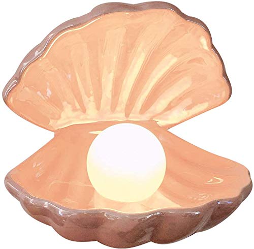 VOSAREA VOSAREA Shell Pearl Light Ceramic Night Light Portable Desktop Ornament for Bedroom Living Room Pink