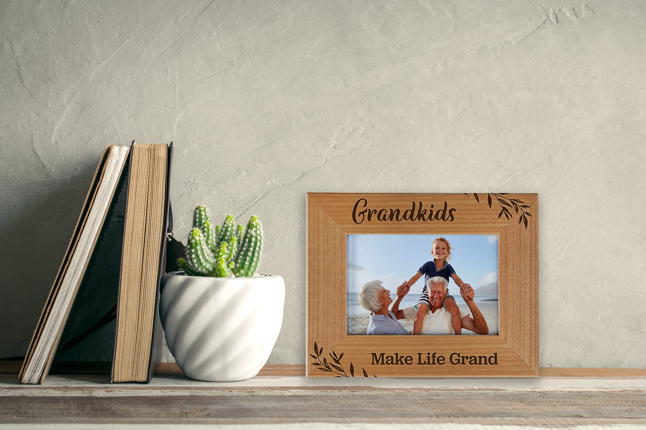 CEDAR CRATE MARKET Grandkids Make Life Grand, Engraved Natural Wood Photo Frame for Grandparents, Grandparent's Day, Grandma Gift, Grandpa Gift (4x6 Horizontal) - View 2 of 4