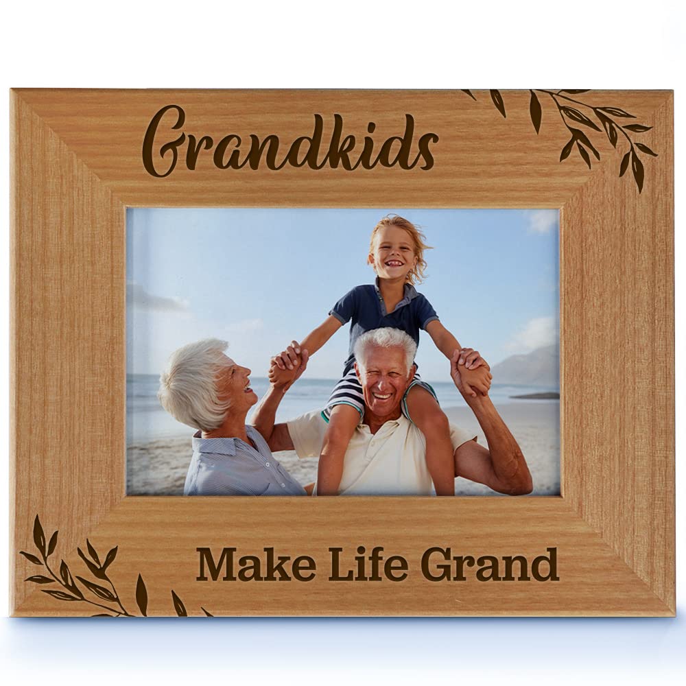 Grandkids Make Life Grand, Engraved Natural Wood Photo Frame for Grandparents, Grandparent's Day, Grandma Gift, Grandpa Gift (4x6 Horizontal)
