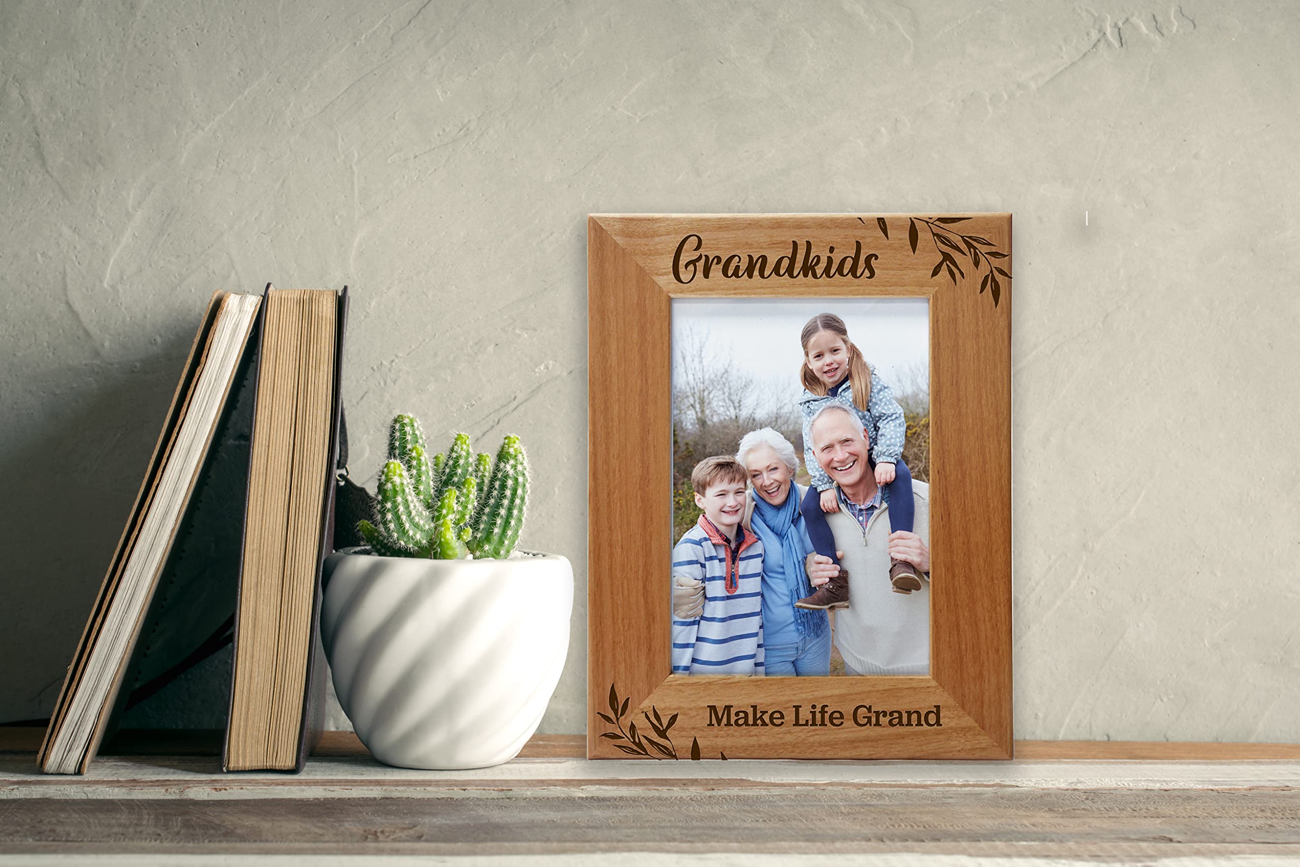 CEDAR CRATE MARKET CEDAR CRATE MARKET Grandkids Make Life Grand, Engraved Natural Wood Photo Frame for Grandparents, Grandparent's Day, Grandma Gift, Grandpa Gift (5x7 - View 2 of 4