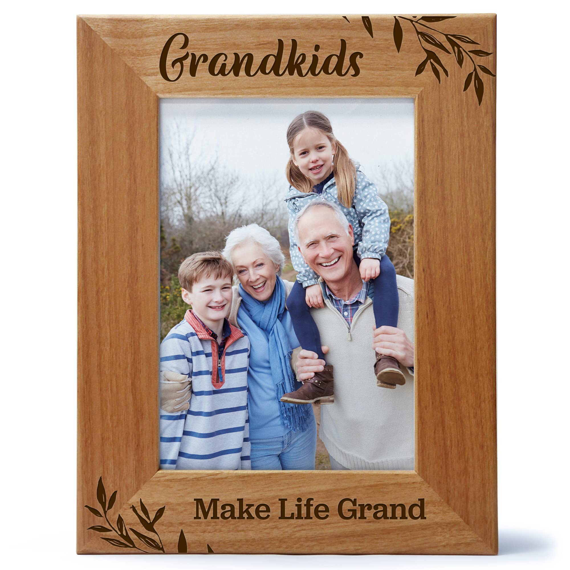 CEDAR CRATE MARKET Grandkids Make Life Grand, Engraved Natural Wood Photo Frame for Grandparents, Grandparent's Day, Grandma Gift, Grandpa Gift (5x7