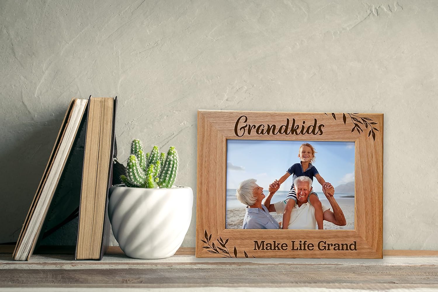CEDAR CRATE MARKET Grandkids Make Life Grand Engraved Natural Wood Photo Frame for Grandparents Day Gift 5x7 Horizontal - View 2 of 5