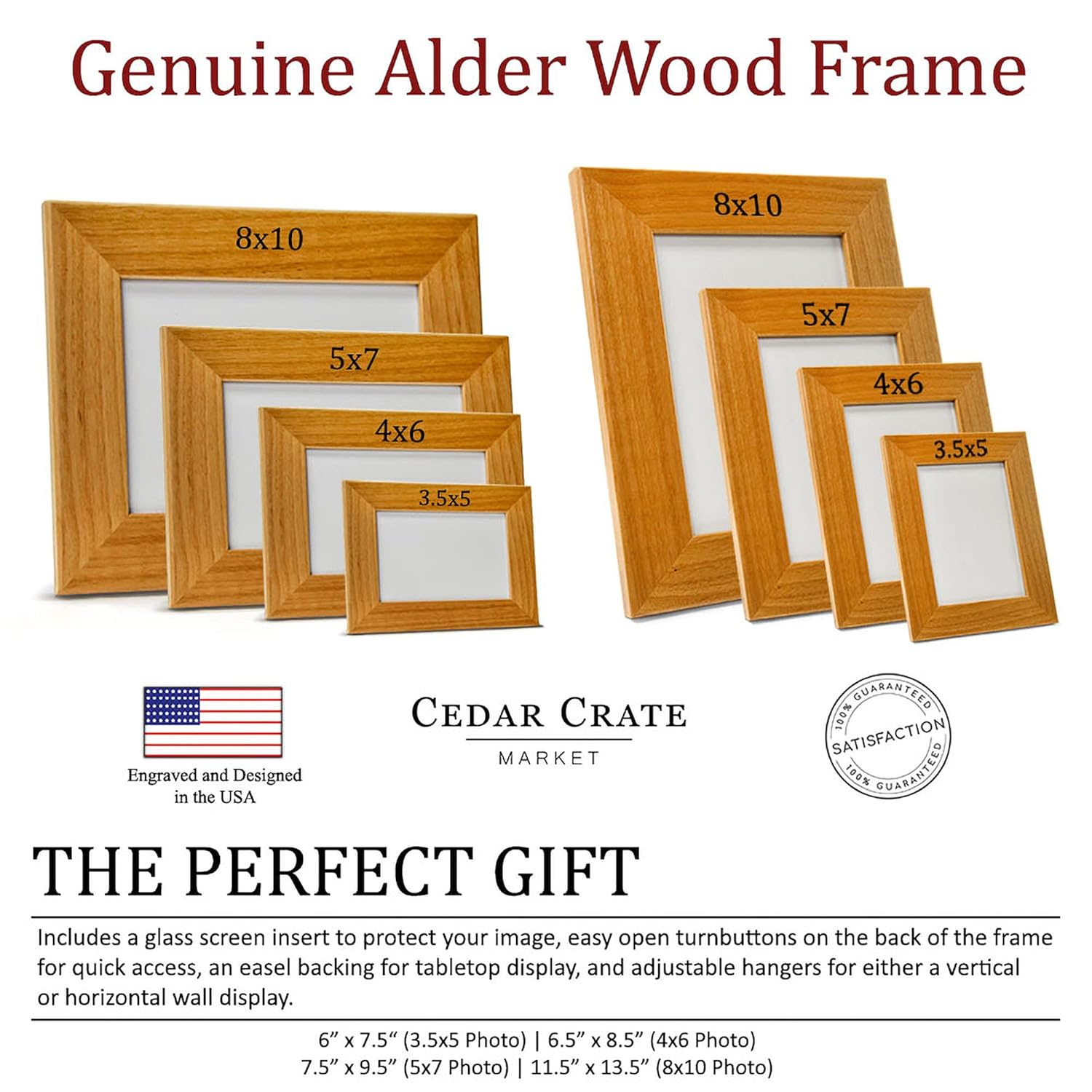 CEDAR CRATE MARKET Grandkids Make Life Grand Engraved Natural Wood Photo Frame for Grandparents Day Gift 5x7 Horizontal - View 4 of 5