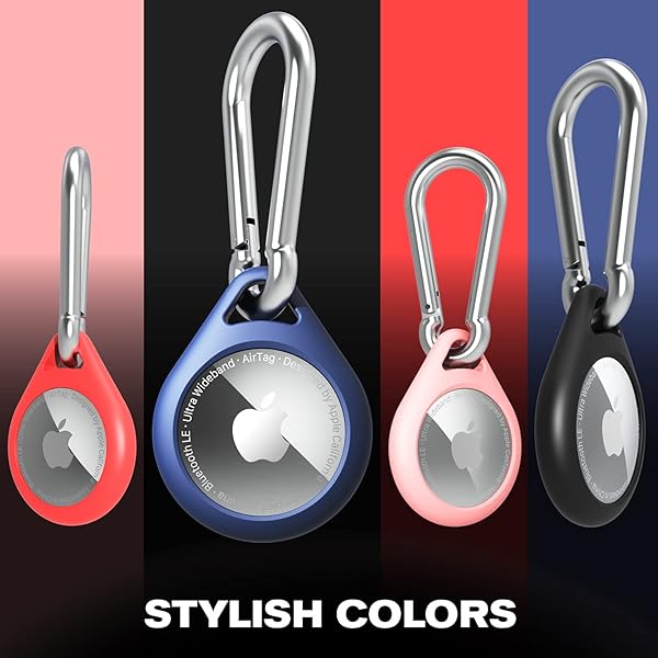 VENA Vena Protective Silicone Case for Apple Airtag 4 Pack with AntiRust Carabiner for Keychain Pet Collar Backpack Luggage Black Red Blue Pink - View 8 of 8