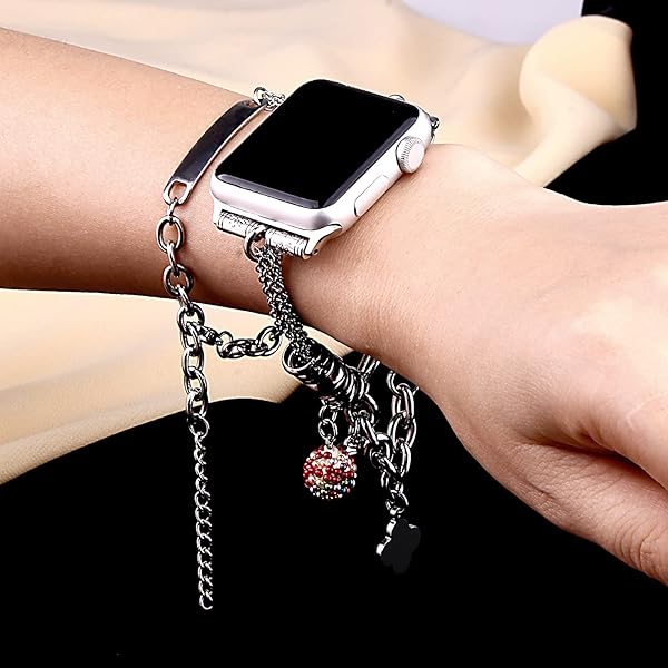 VIIVY VIYIV VIIVY VIYIV Bling Bands for Apple Watch 38mm 40mm 42mm 44mm Women's Rhinestone Charms Double Tour Chain Bracelet Stainless Steel - View 5 of 11