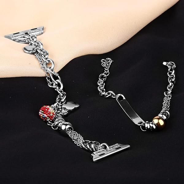 VIIVY VIYIV VIIVY VIYIV Bling Bands for Apple Watch 38mm 40mm 42mm 44mm Women's Rhinestone Charms Double Tour Chain Bracelet Stainless Steel - View 8 of 11