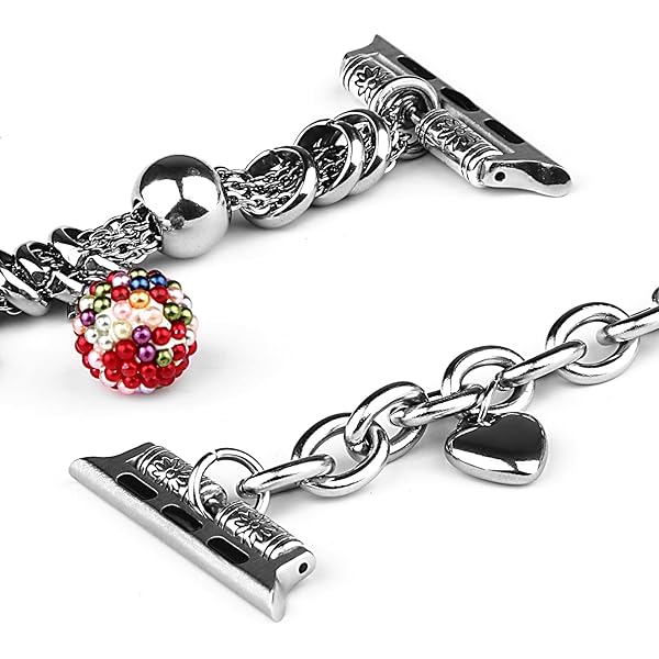 VIIVY VIYIV VIIVY VIYIV Bling Bands for Apple Watch 38mm 40mm 42mm 44mm Women's Rhinestone Charms Double Tour Chain Bracelet Stainless Steel - View 9 of 11