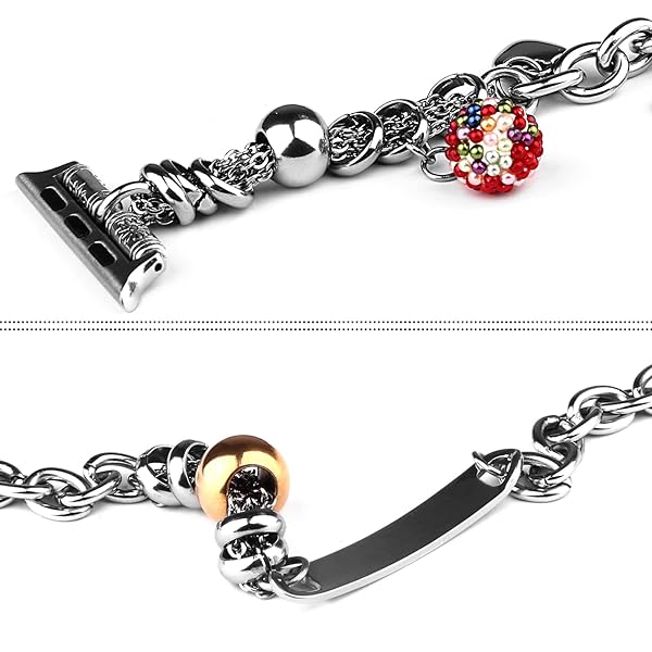 VIIVY VIYIV VIIVY VIYIV Bling Bands for Apple Watch 38mm 40mm 42mm 44mm Women's Rhinestone Charms Double Tour Chain Bracelet Stainless Steel - View 10 of 11