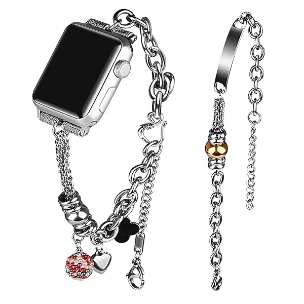 VIIVY VIYIV VIIVY VIYIV Bling Bands for Apple Watch 38mm 40mm 42mm 44mm Women's Rhinestone Charms Double Tour Chain Bracelet Stainless Steel - View 2 of 11