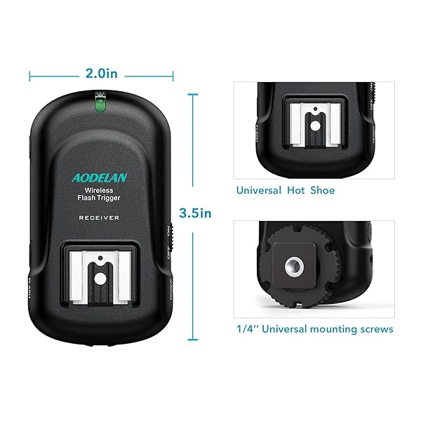 AODELAN Wireless Flash Trigger Receiver 2.4 GHz Compatible with Canon Nikon Panasonic Olympus Fuji Pentax Samsung Sony Cameras - View 6 of 7