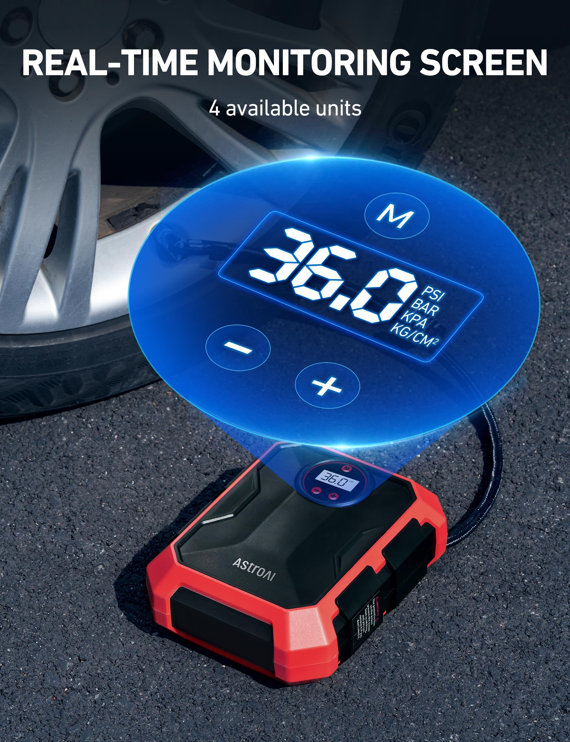 AstroAI AstroAI Portable Air Compressor and Tire Inflator - 12V DC Auto Accessory with LED Light and Digital Display - 100PSI for Car, Bicycle and Other Tires - View 4 of 9