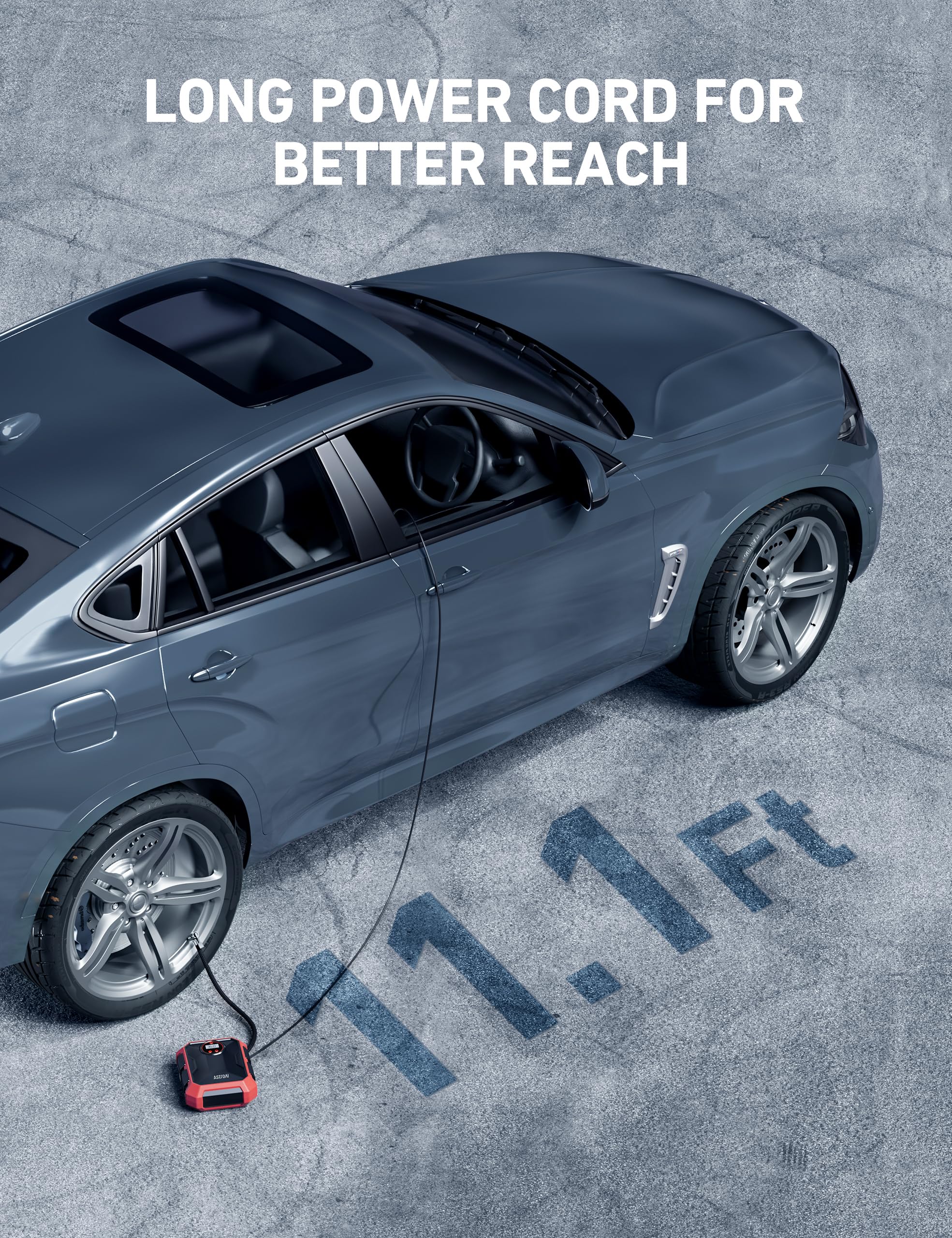 AstroAI AstroAI Portable Air Compressor and Tire Inflator - 12V DC Auto Accessory with LED Light and Digital Display - 100PSI for Car, Bicycle and Other Tires - View 6 of 9