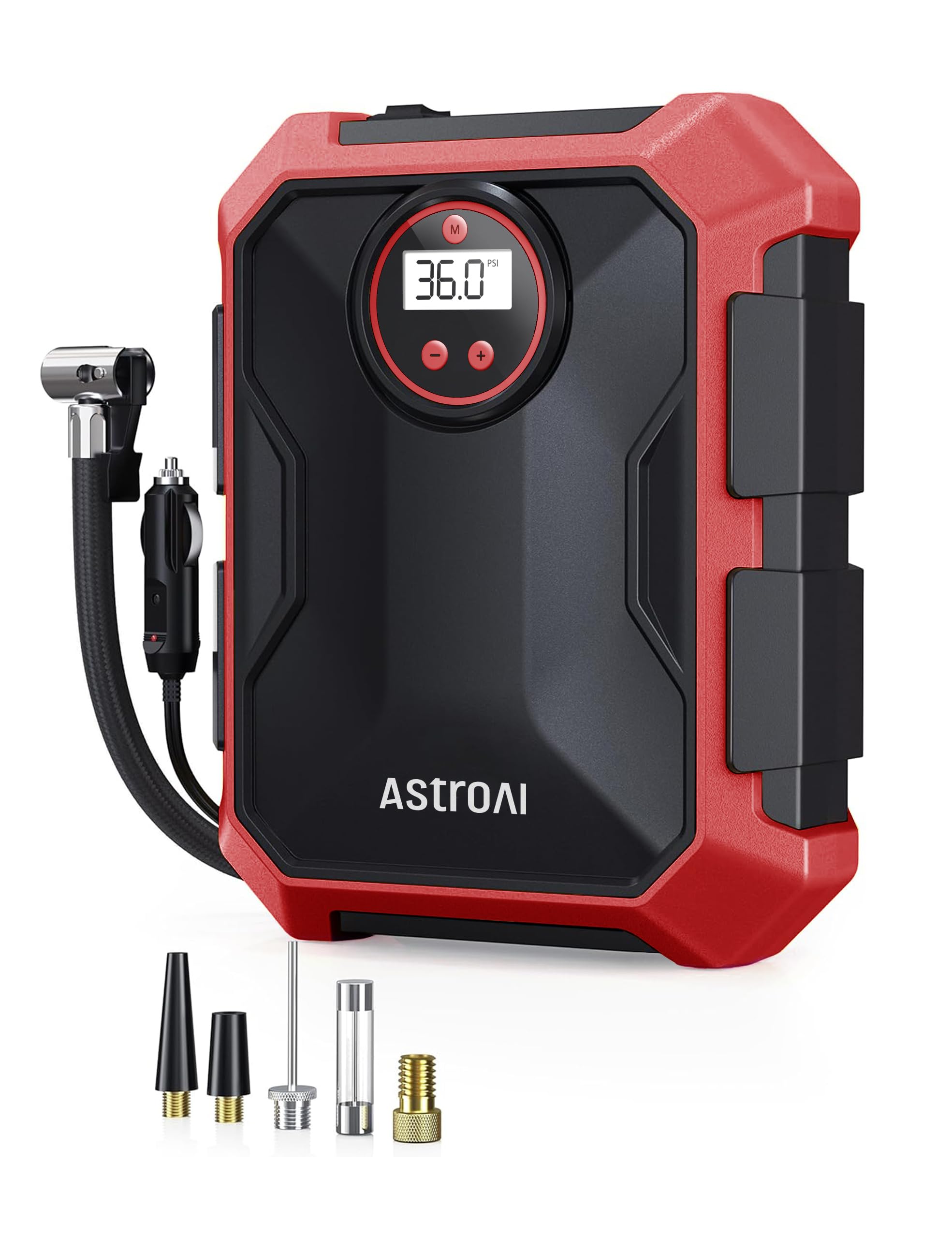 AstroAI Portable Air Compressor and Tire Inflator - 12V DC Auto Accessory with LED Light and Digital Display - 100PSI for Car, Bicycle and Other Tires
