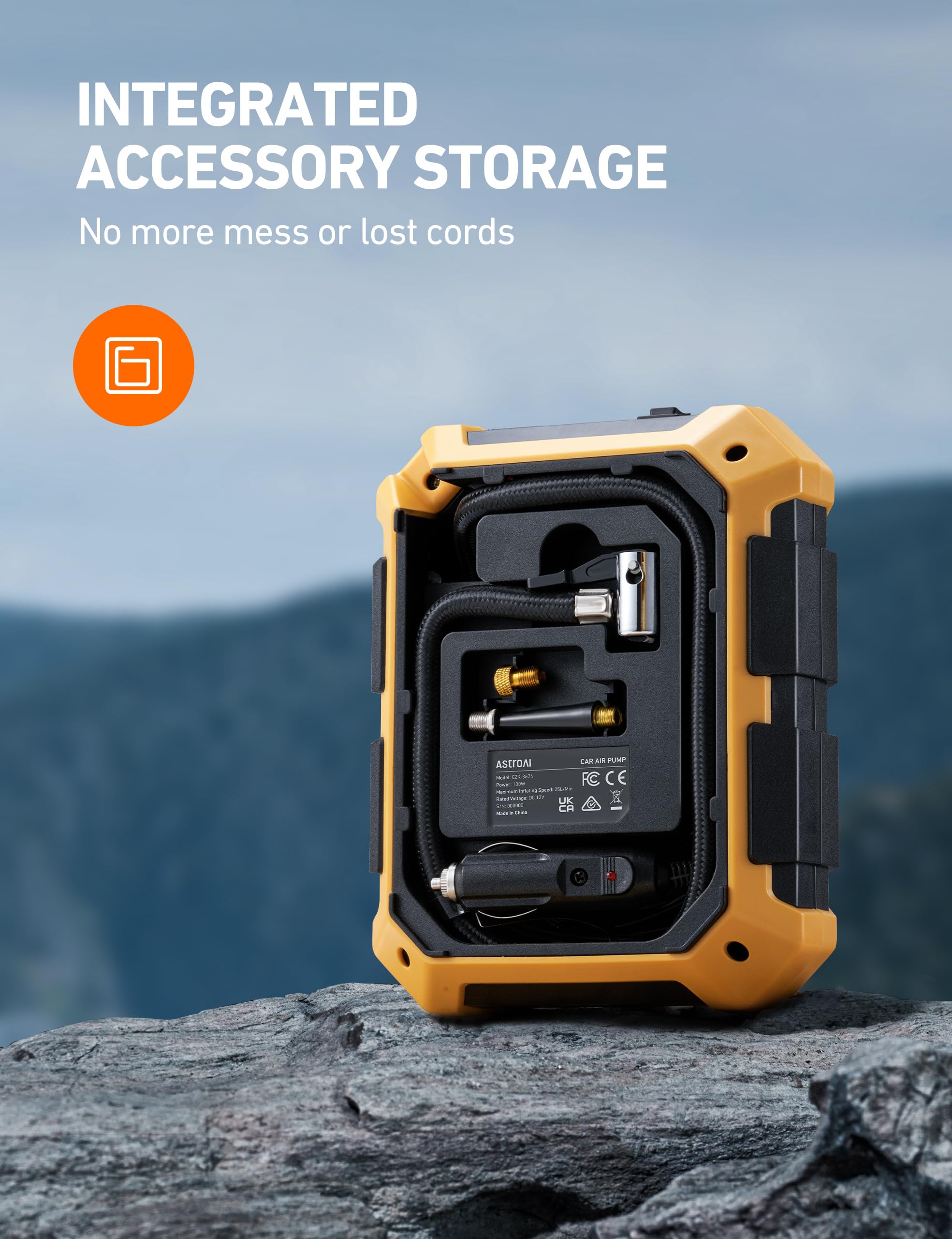 AstroAI AstroAI Tire Inflator Air Compressor 12V DC Portable Air Compressor Car Accessories Auto Tire Pump 100PSI with LED Light Digital Air Pump for Car - View 4 of 9