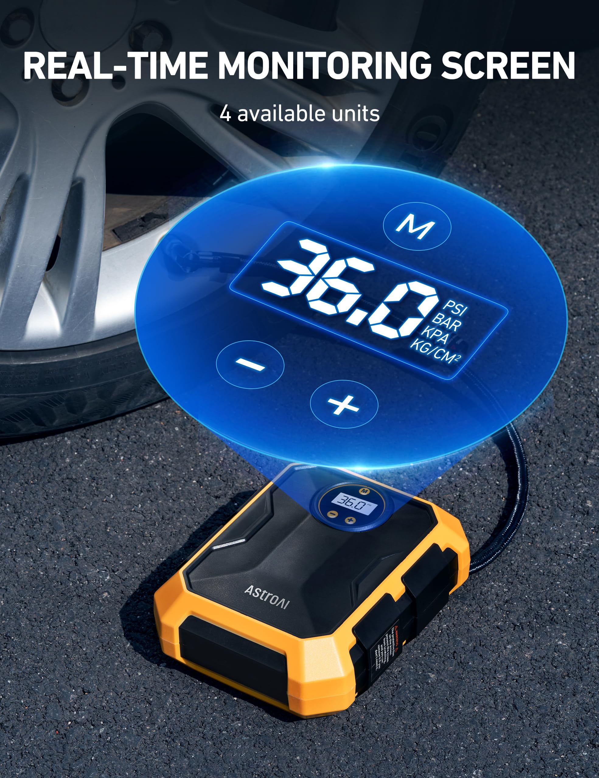 AstroAI AstroAI Tire Inflator Air Compressor 12V DC Portable Air Compressor Car Accessories Auto Tire Pump 100PSI with LED Light Digital Air Pump for Car - View 5 of 9