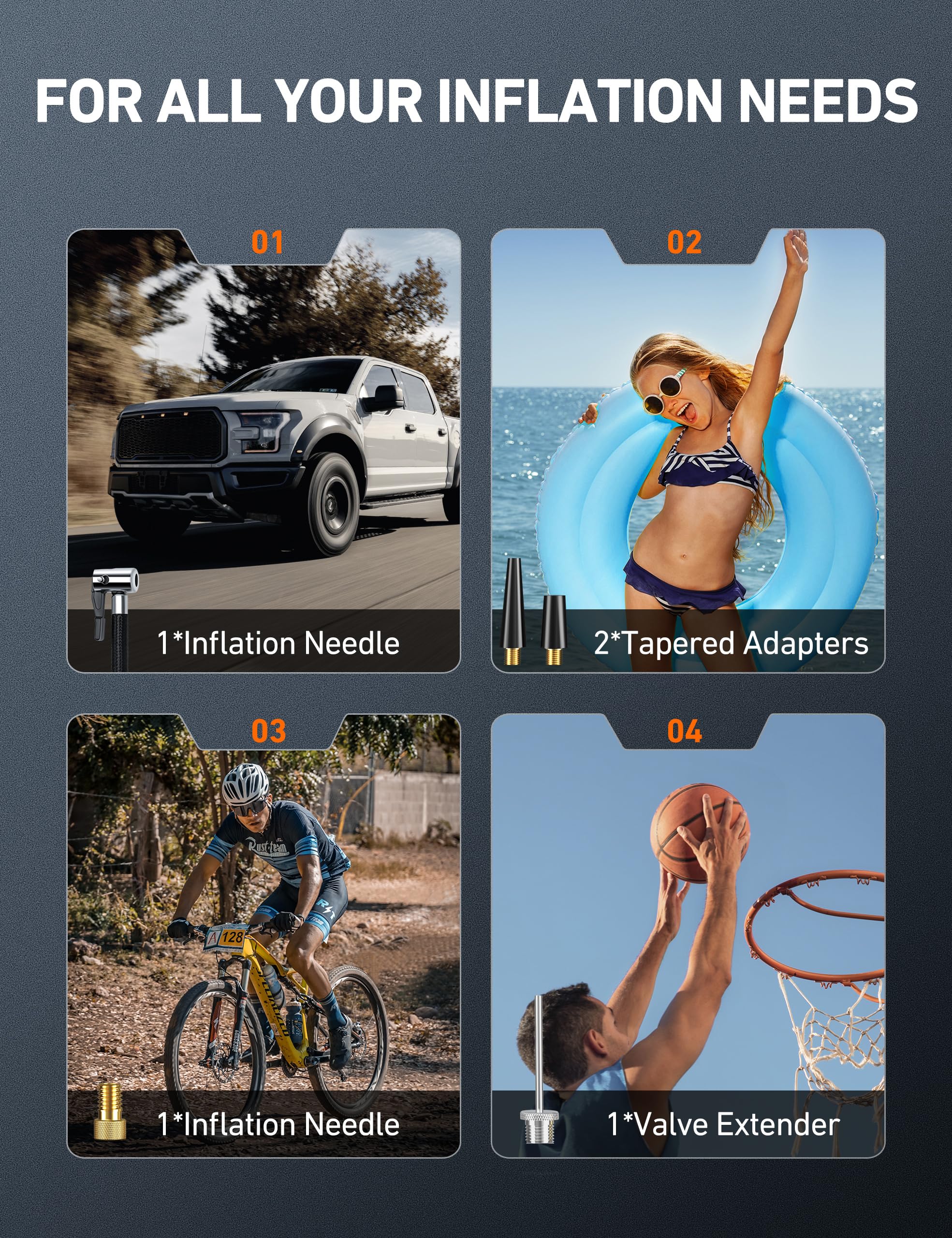 AstroAI AstroAI Tire Inflator Air Compressor 12V DC Portable Air Compressor Car Accessories Auto Tire Pump 100PSI with LED Light Digital Air Pump for Car - View 8 of 9