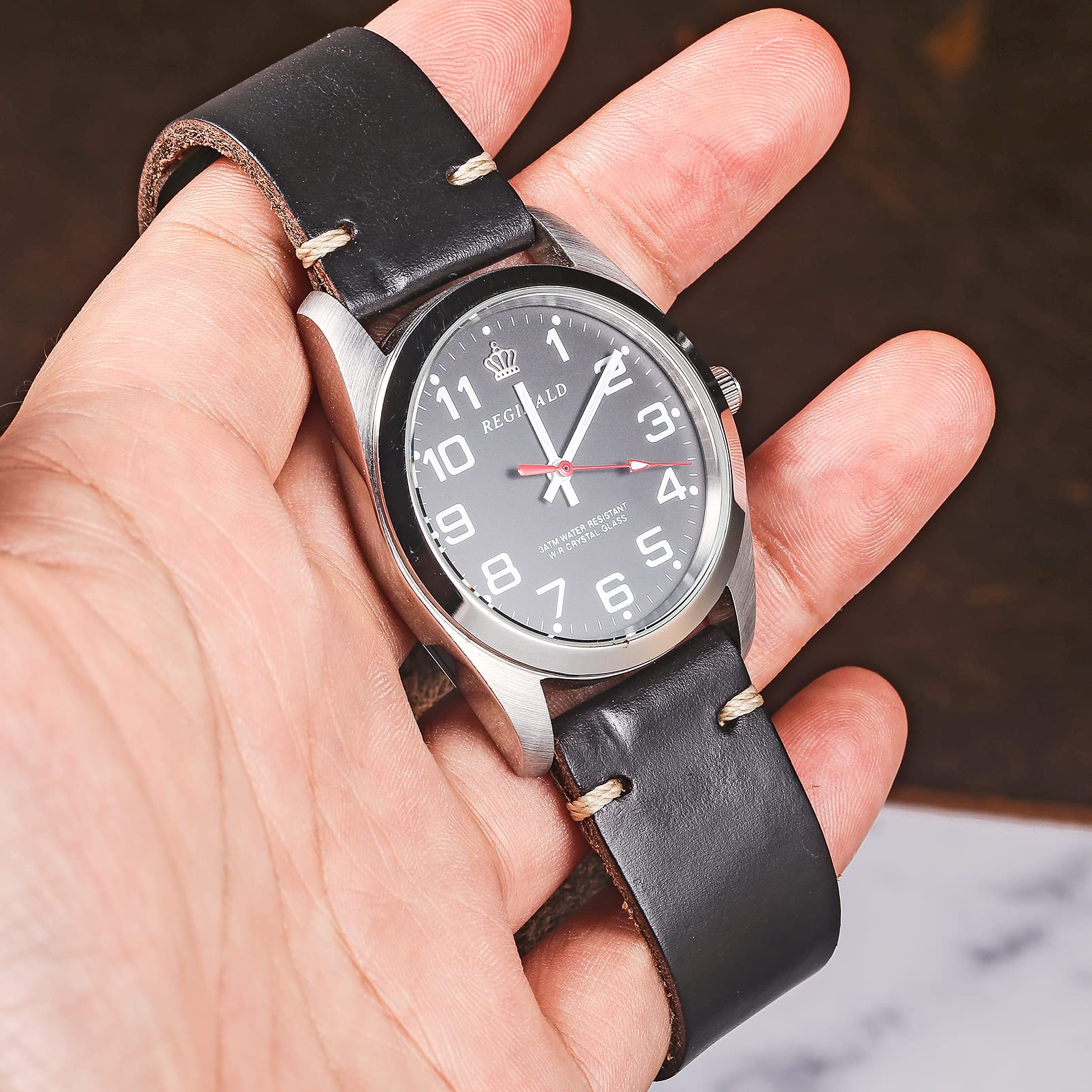 hemsut h Horween Leather Watch Bands for Men, 18mm Watch Strap Quick Release Vintage Watch Wrap with Heavy Duty Dust Buckle - View 3 of 6