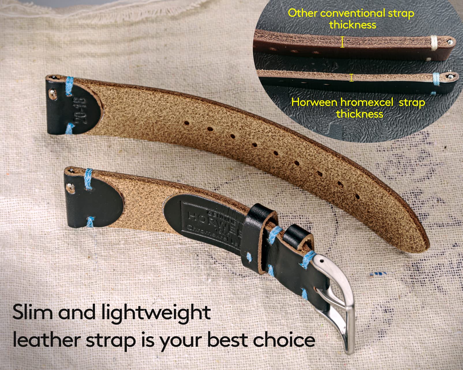 hemsut h hemsut h Men's Watch Bands, Horween Leather Watch Strap, 22mm Quick Release Vintage Watch Replacement Straps - View 3 of 8