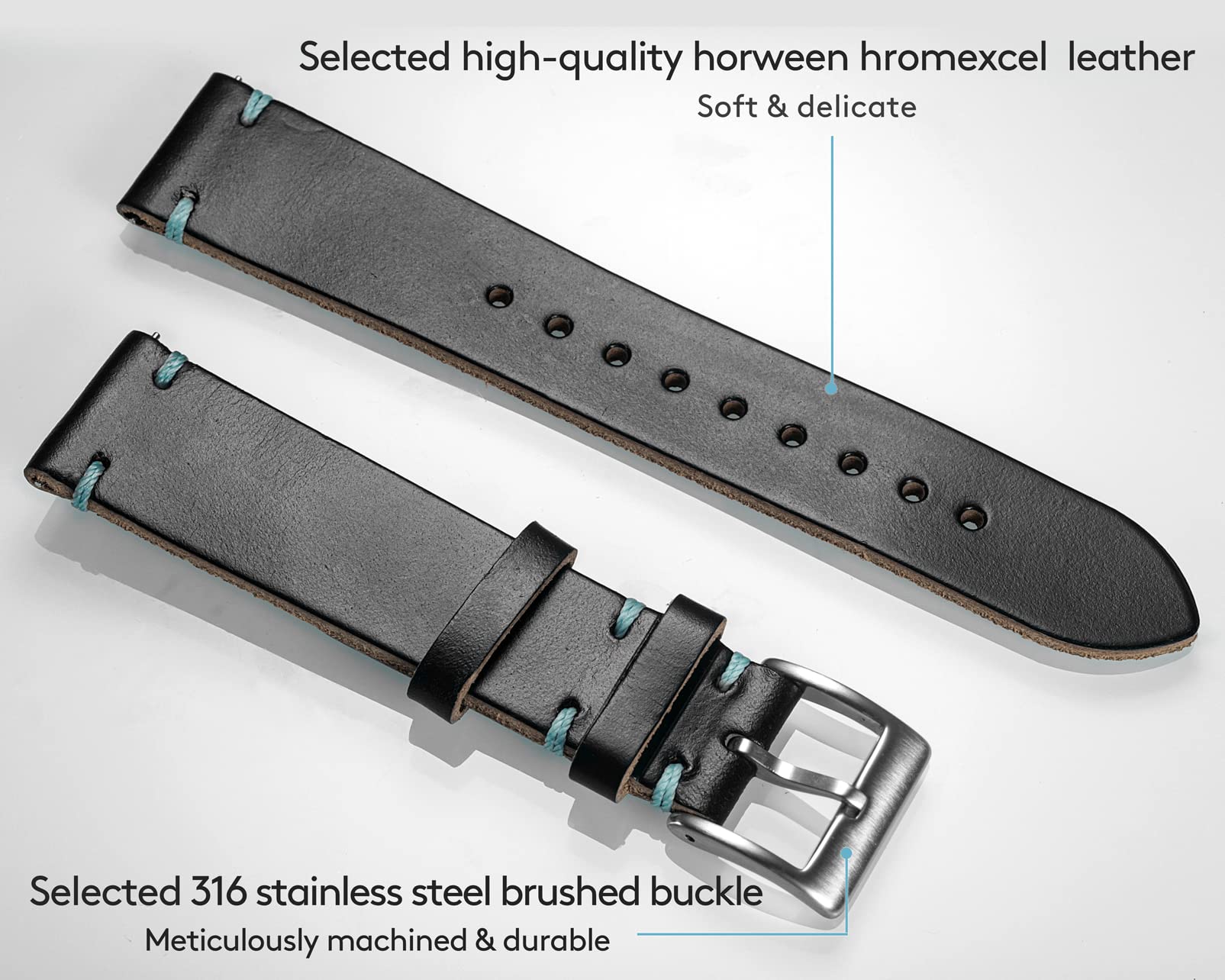 hemsut h hemsut h Men's Watch Bands, Horween Leather Watch Strap, 22mm Quick Release Vintage Watch Replacement Straps - View 4 of 8