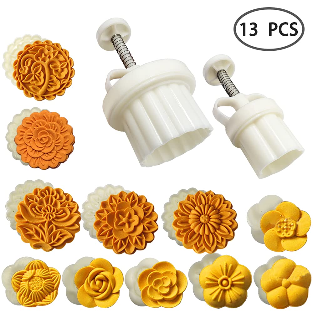 FineGood 2 Set Mooncake Mould Press with 11 Stapms, FineGood DIY Cookie Cutter 50g 100g Flower Press Mooncake Mould Hand Pressure Mooncake Baking Tools - View 3 of 9
