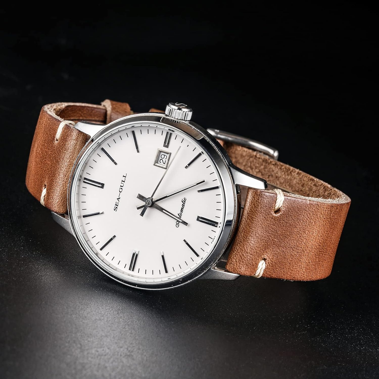 hemsut h Horween Leather Watch Bands for Men 18mm Quick Release Vintage Strap with Heavy Duty Dust Buckle - View 2 of 9