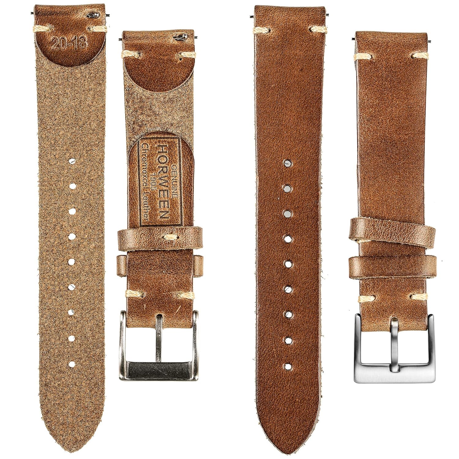 hemsut h Horween Leather Watch Bands for Men 18mm Quick Release Vintage Strap with Heavy Duty Dust Buckle - View 5 of 9