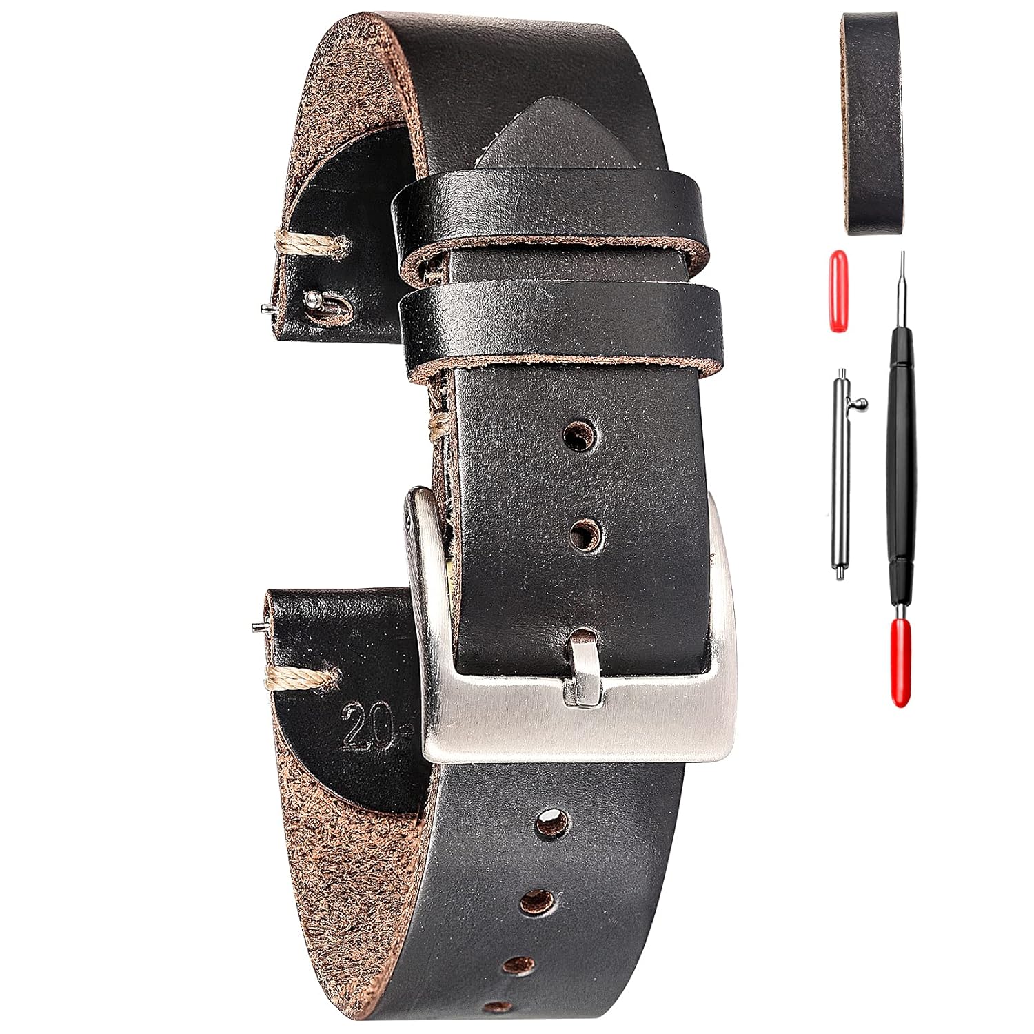 hemsut h Horween Leather Watch Bands for Men 18mm Quick Release Vintage Strap with Heavy Duty Dust Buckle - View 7 of 9