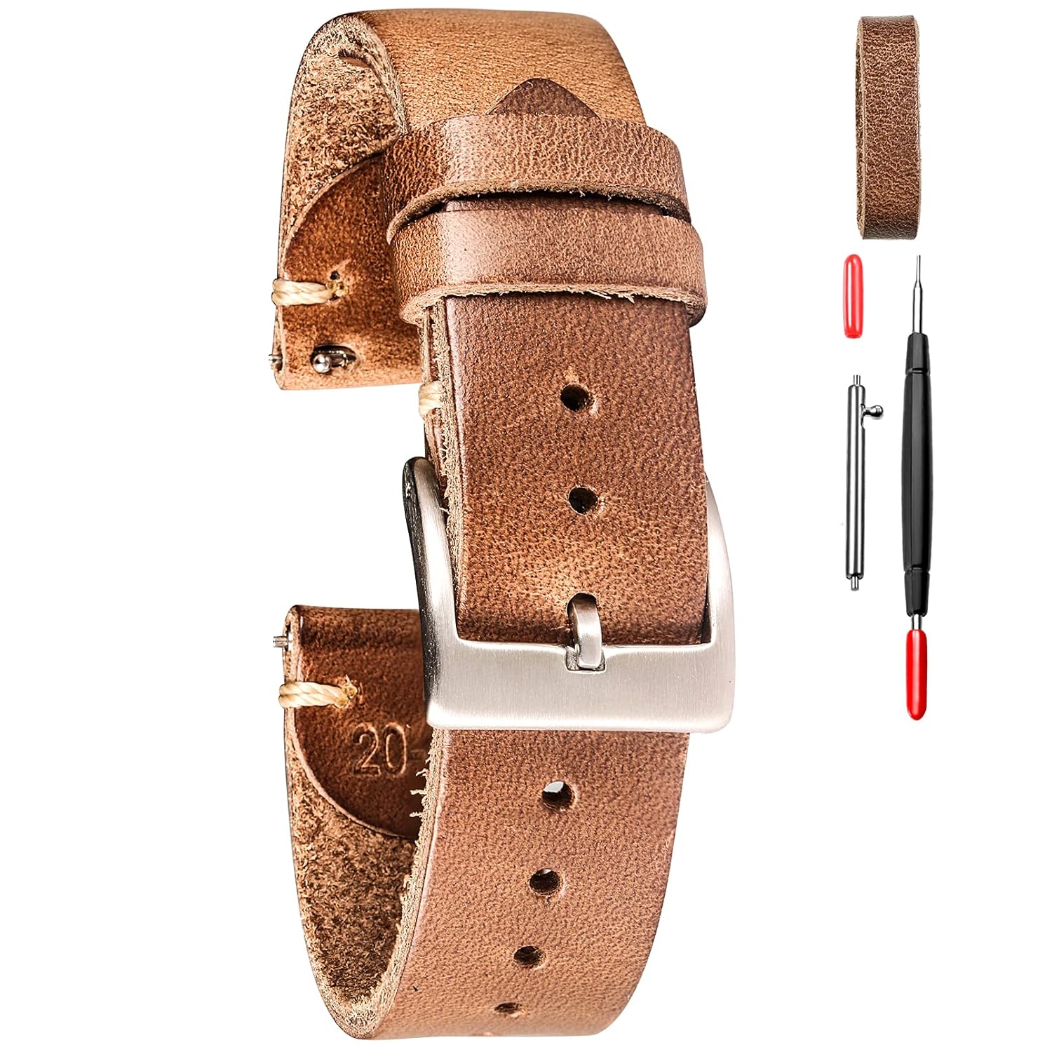 hemsut h Horween Leather Watch Bands for Men 18mm Quick Release Vintage Strap with Heavy Duty Dust Buckle