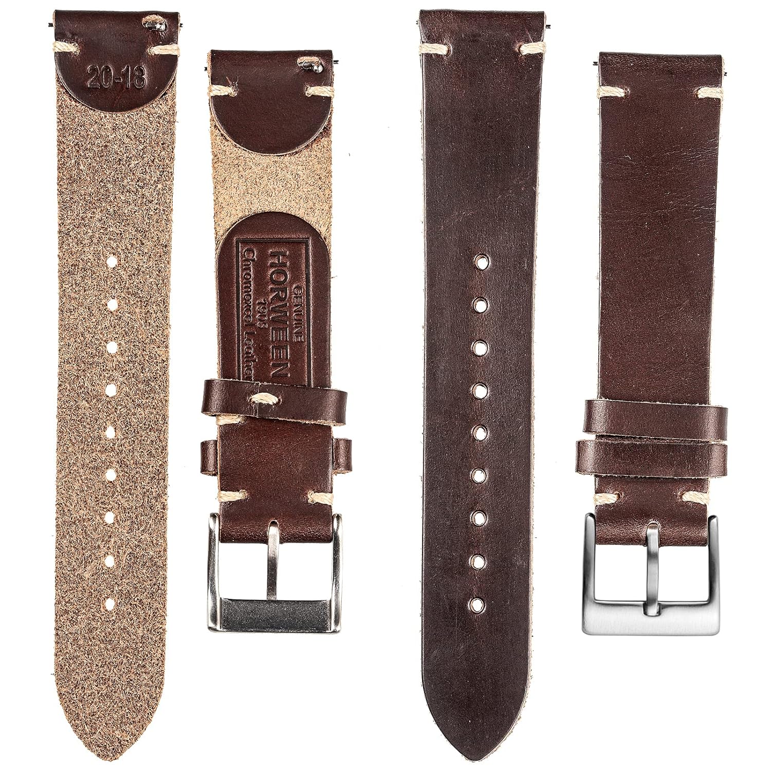 hemsut h 20mm Soft Horween Leather Watch Bands Quick Release Handmade Vintage Straps for Men and Women - View 5 of 8