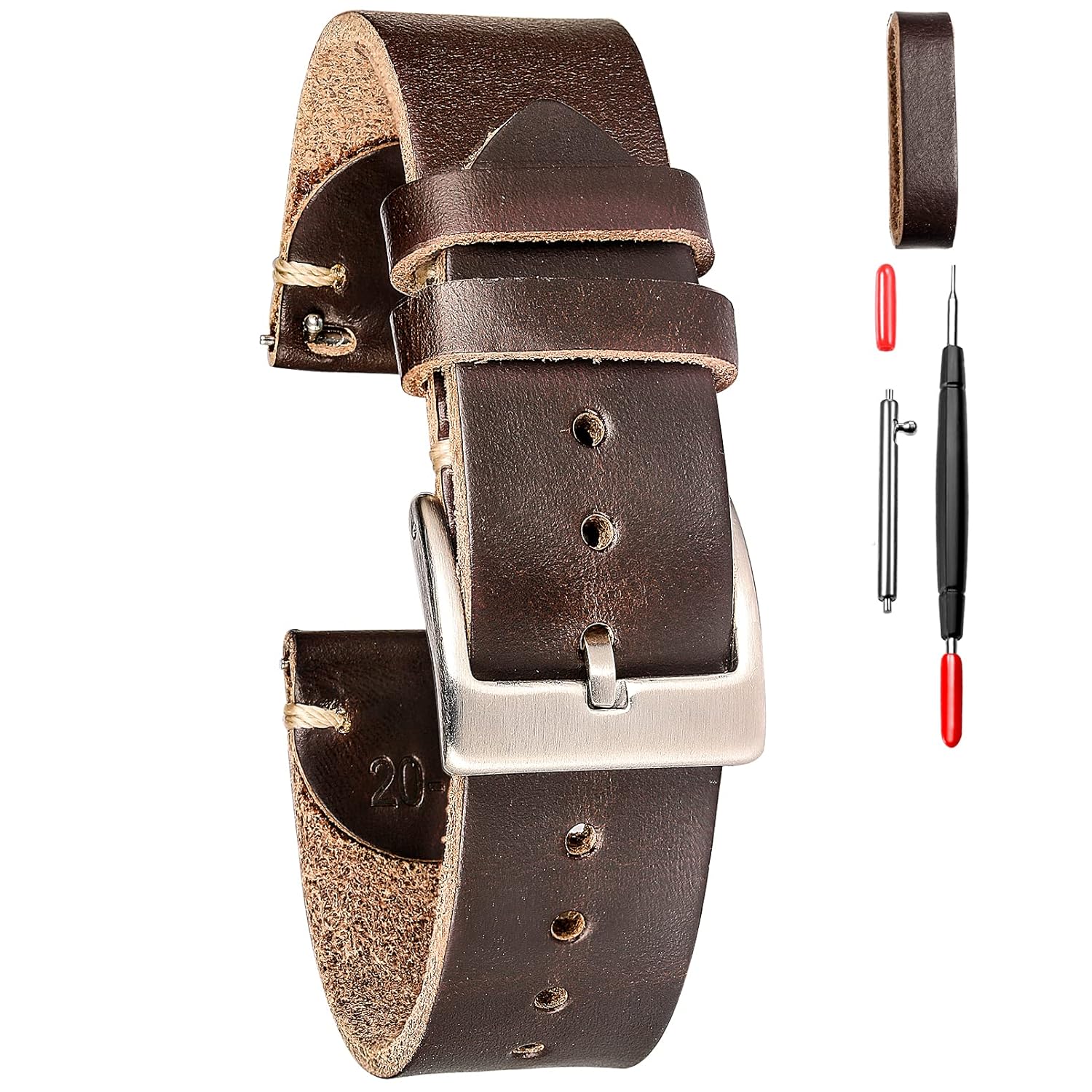 hemsut h 20mm Soft Horween Leather Watch Bands Quick Release Handmade Vintage Straps for Men and Women