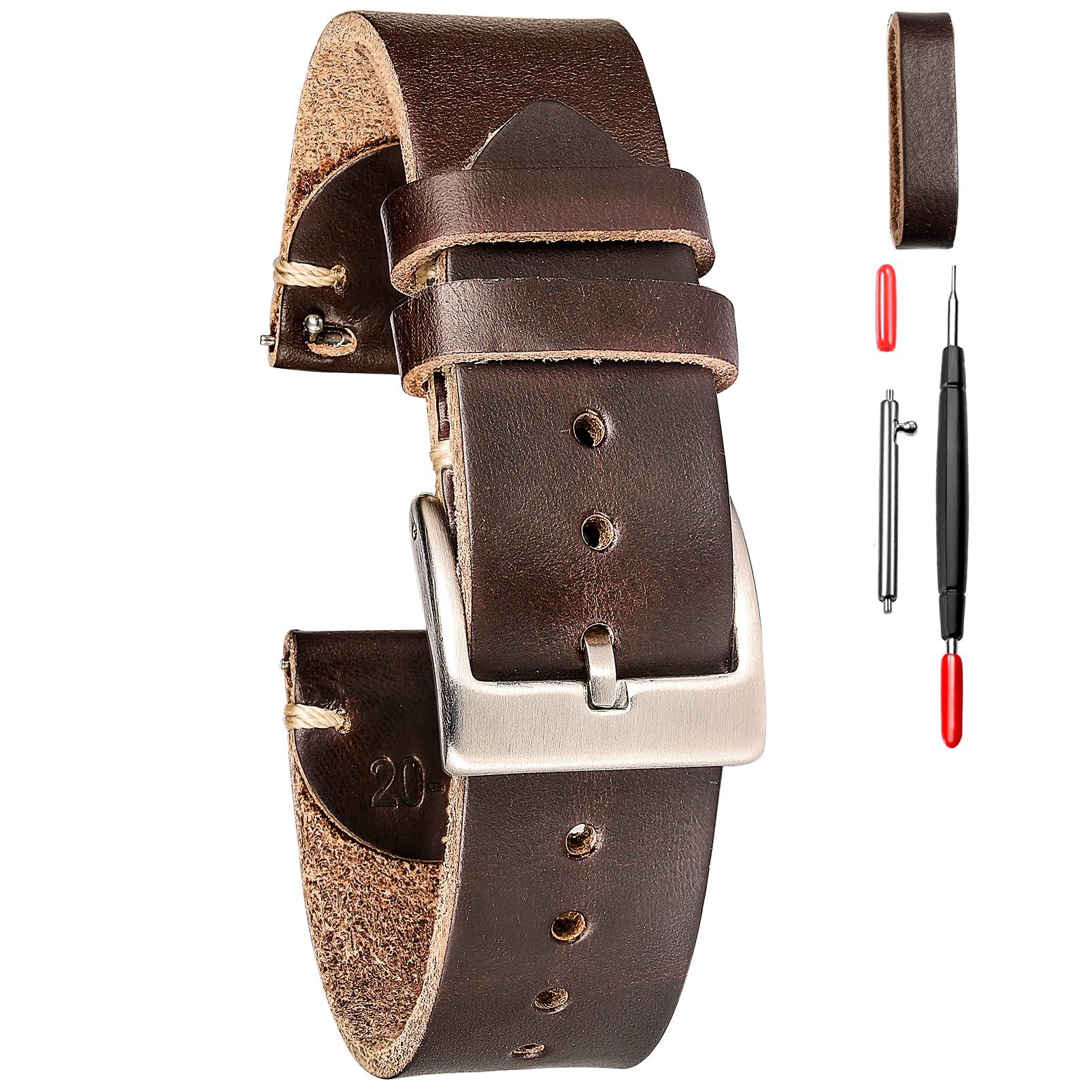 hemsut h 18mm Soft Horween Leather Watch Bands Quick Release Handmade Vintage Replacement Straps for Men and Women