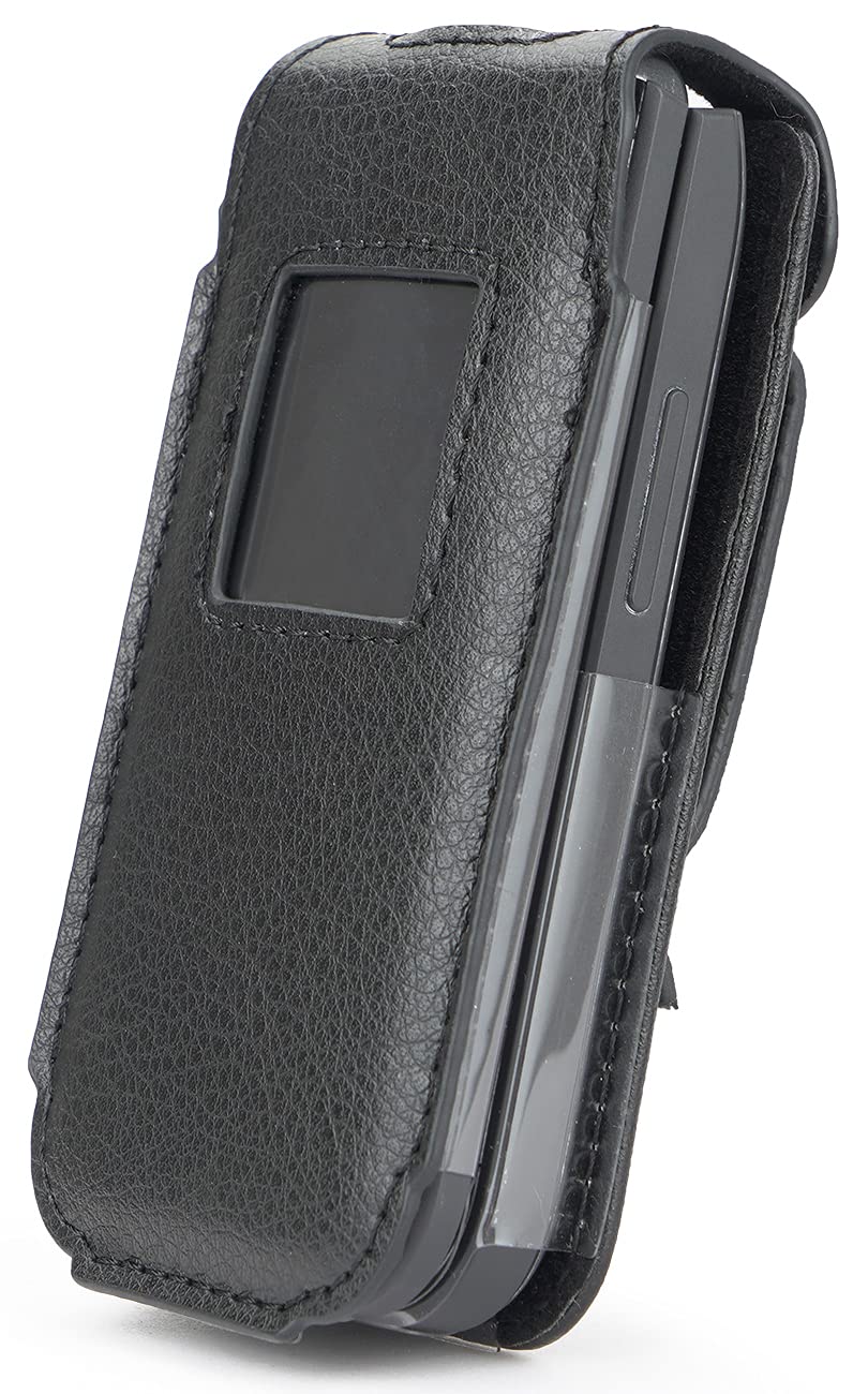 Nakedcellphone Case for Nokia 2720 V Flip Phone, Nakedcellphone [Black Vegan Leather] Form-Fit Cover with [Built-in Screen Protection] and [Metal Belt Clip] - View 2 of 9